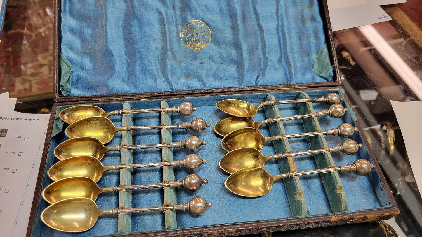Ball End Demitasse Gilt spoons George Sharp Sterling Silver 1866 Tiffany
