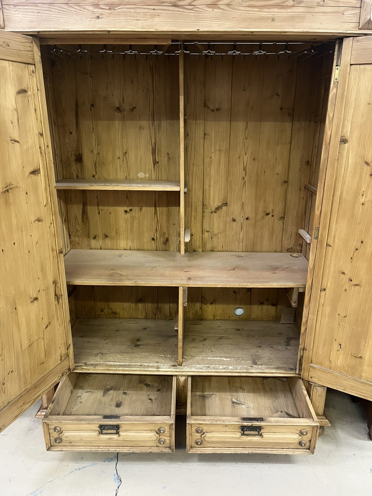 BLEACHED PINE CARVED PINE ARMOIRE CONVERTED BAR WINE LIQUOR CABINET 78" HIGH