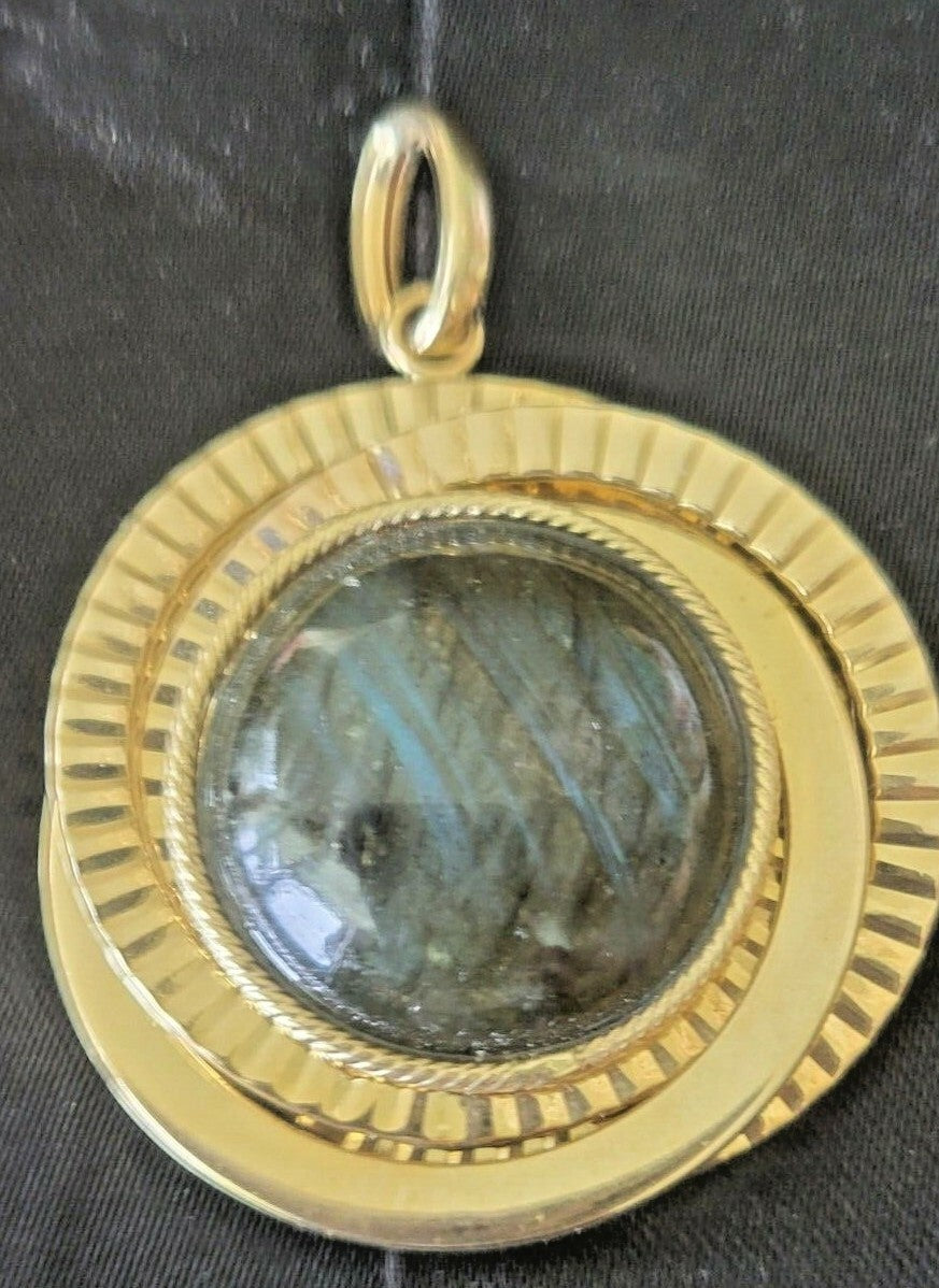 Italian Gold Reversible Druzy Quartz Labradorite Pendant 14K MSRP $595 8.3 grams