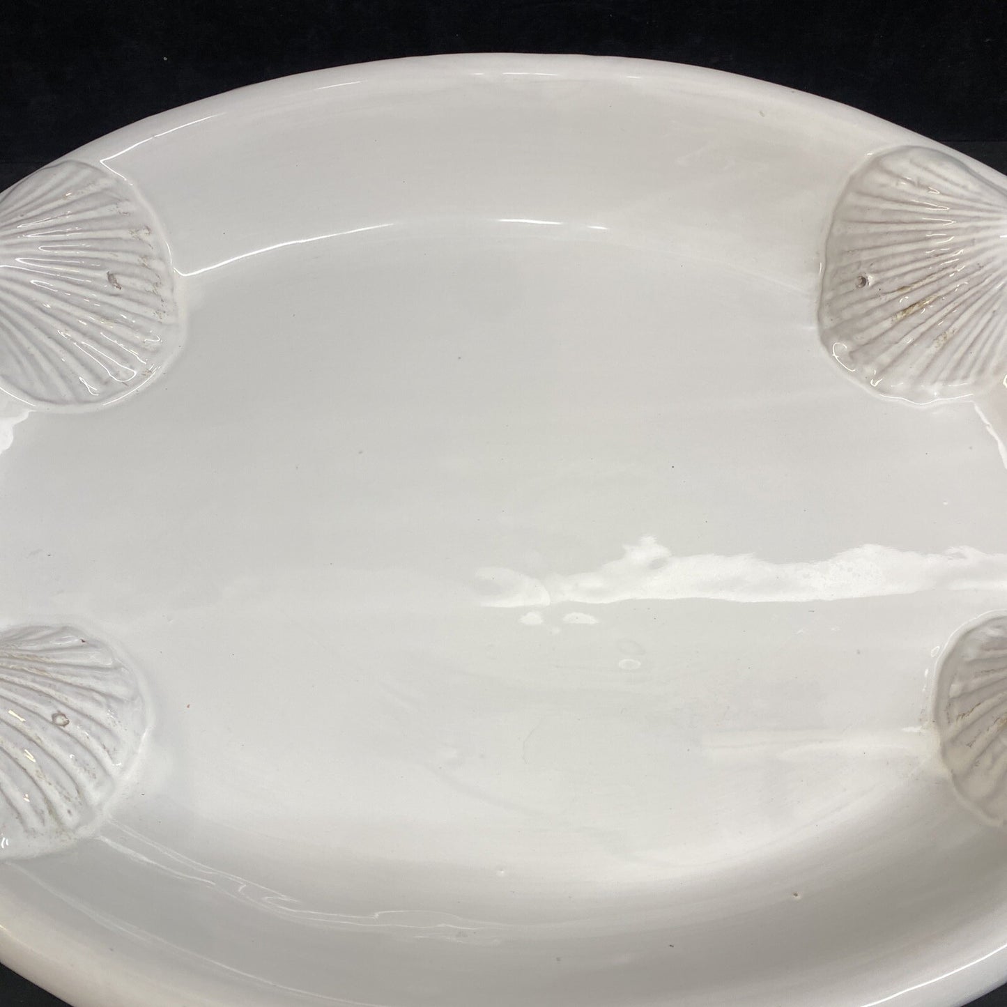 Large White Unmarked Seashell Rope Handle Serving Platter 57/60 Italy