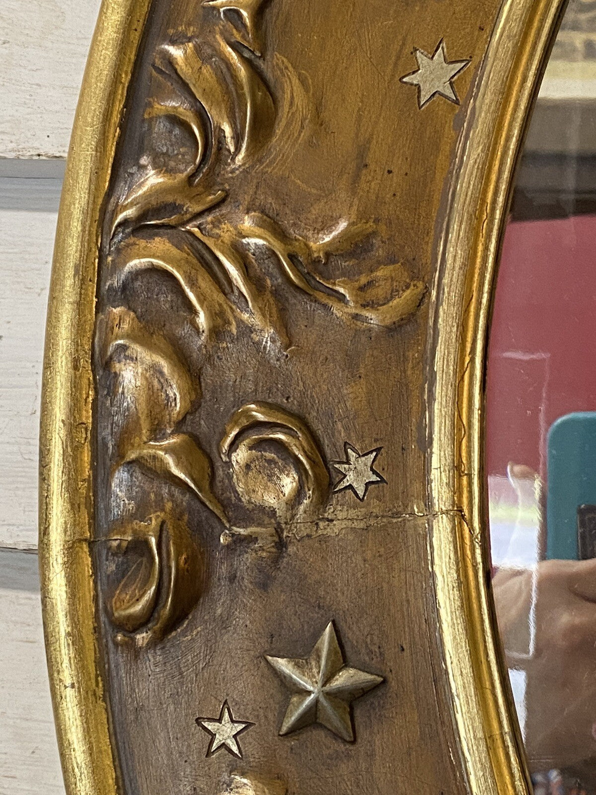 Antique Victorian Gold Oval Mirror w/ Cherub Faces and Wings