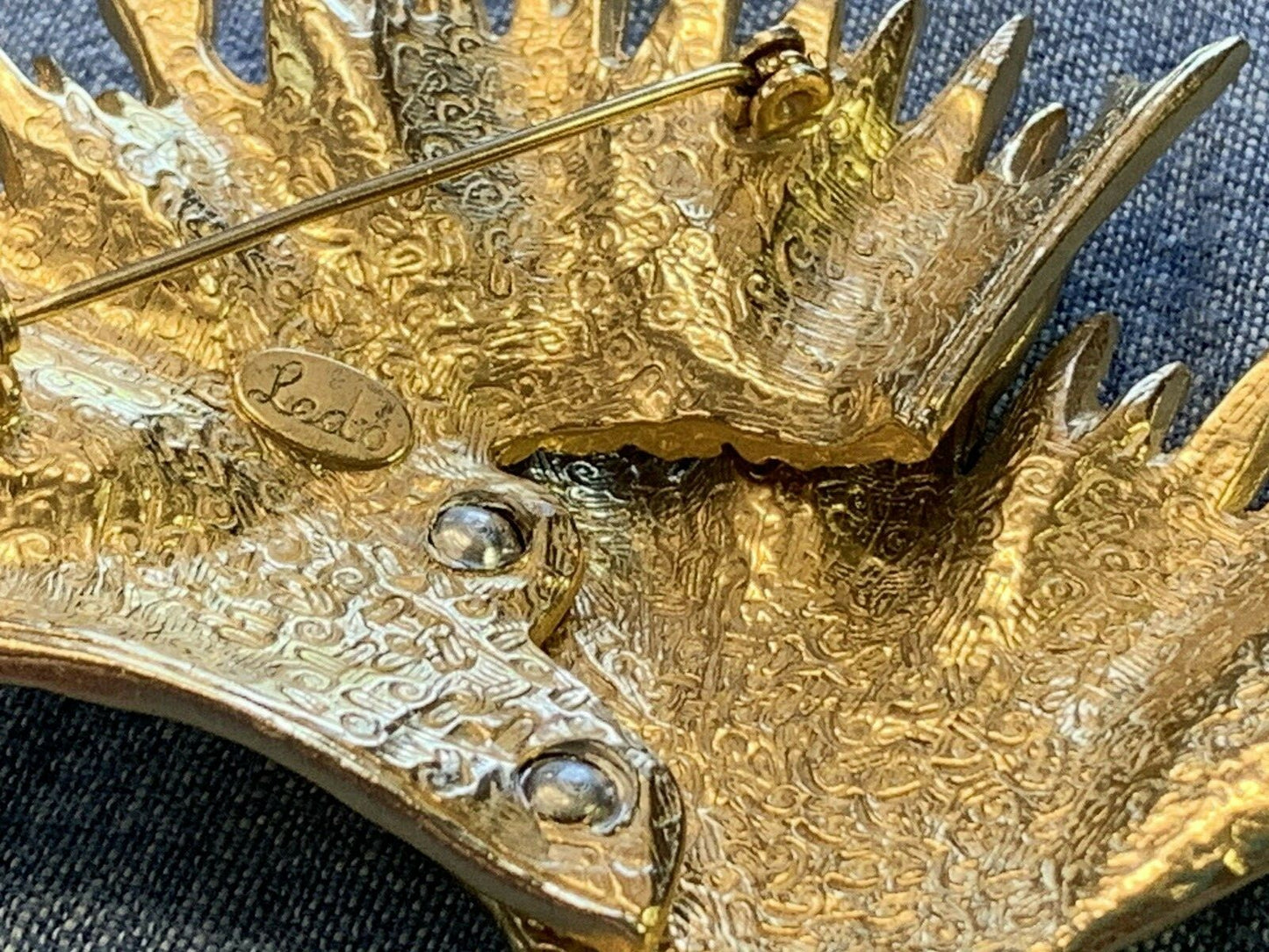 Signed Ledo Gold Large Abstract Avant Garde MCM 1950's Vintage Brooch  Pin