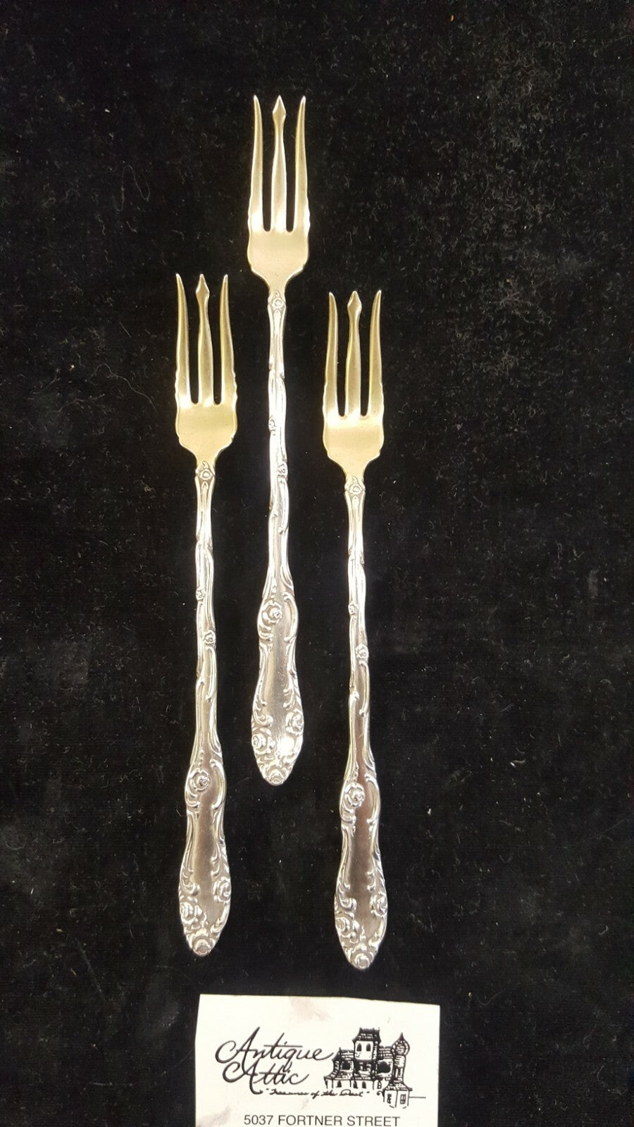 3 Towle Sterling Silver Old English Pattern Cocktail Seafood Fork NM Barbed Tine