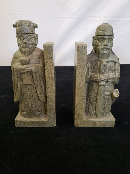 Pair of Jade Chinese Men Scholar Warrior Bookends H 7"  weighs 4 lb 4 oz