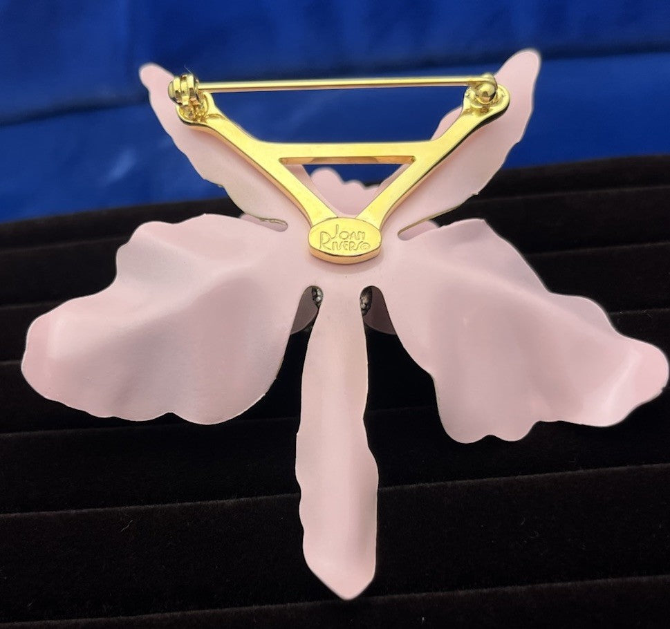 JOAN RIVERS Orchid Brooch Enamel Purple & Peach Flower Lady bug Pin Rhinestones