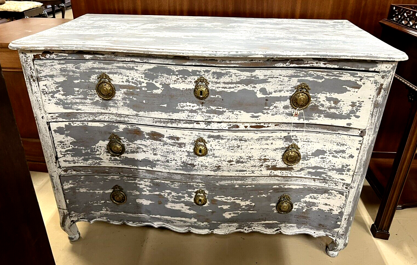 Antique French Painted Louis XV Provincial Serpentine Chest of Drawers Commode