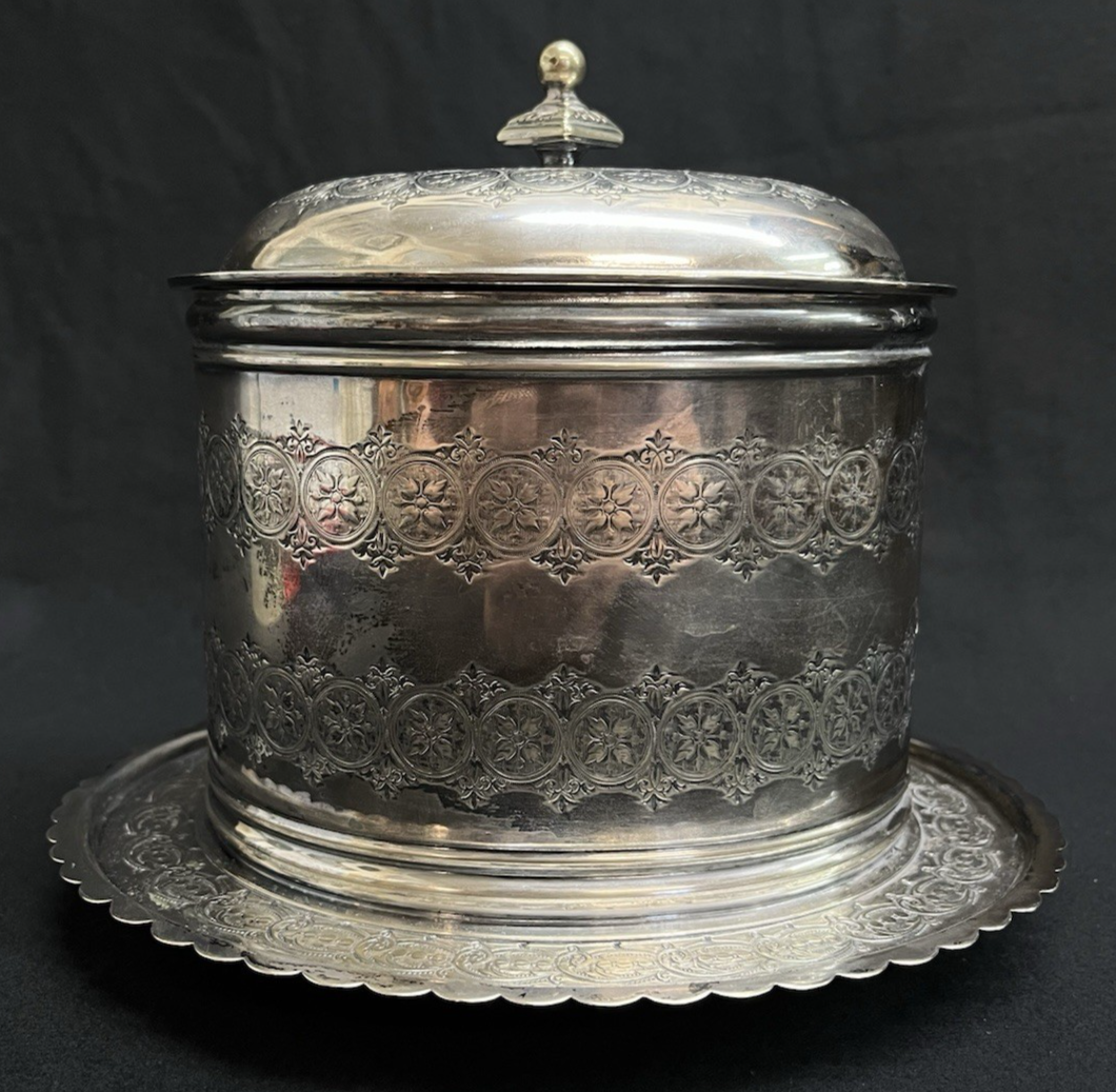 Antique Fenton Brothers Sheffield Silverplate English Biscuit Barrel 7 1/8"