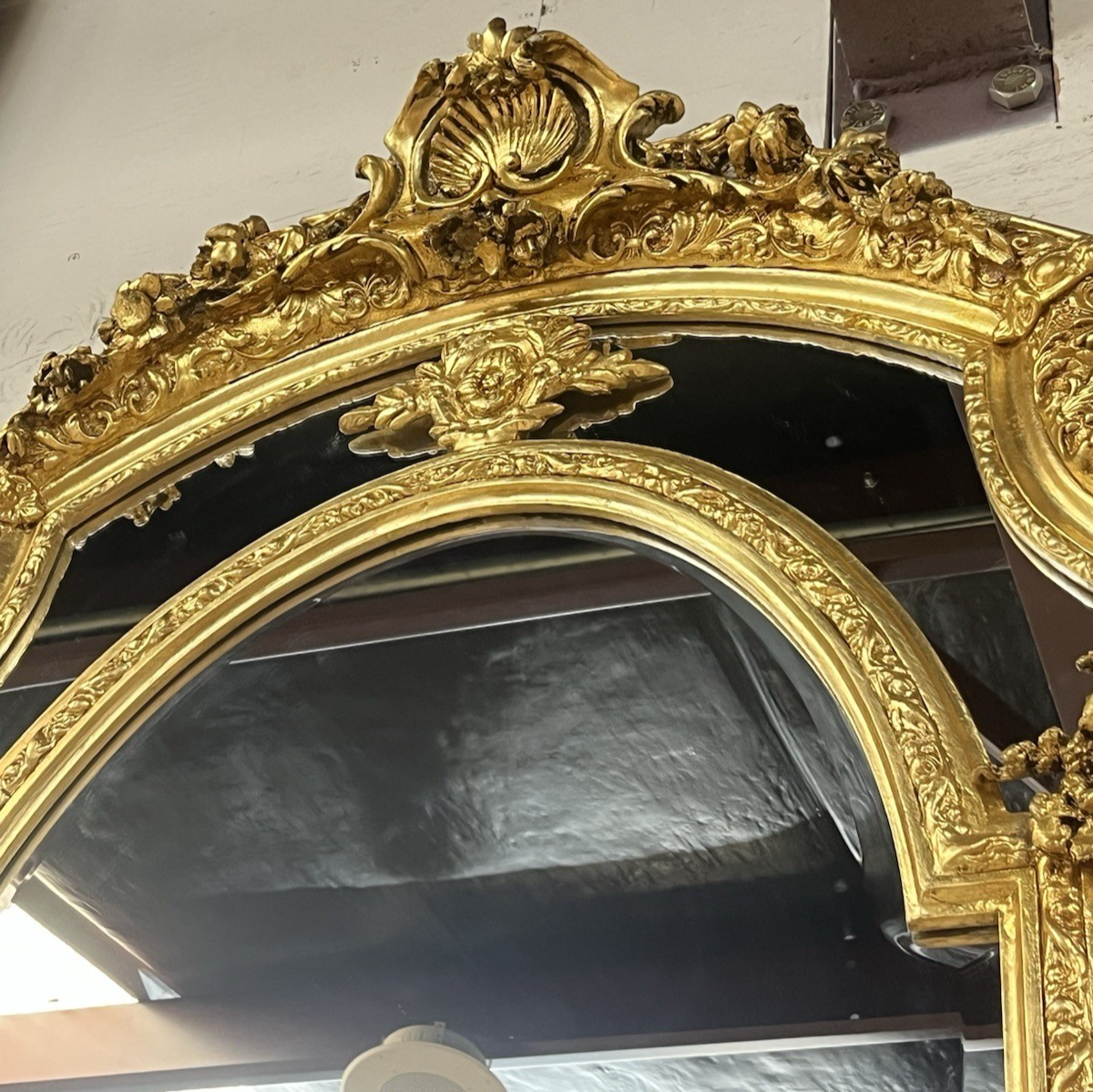 80.5" PAIR OF LARGE LOUIS XV GILT GOLD PARCLOSE CUSHION MIRRORS