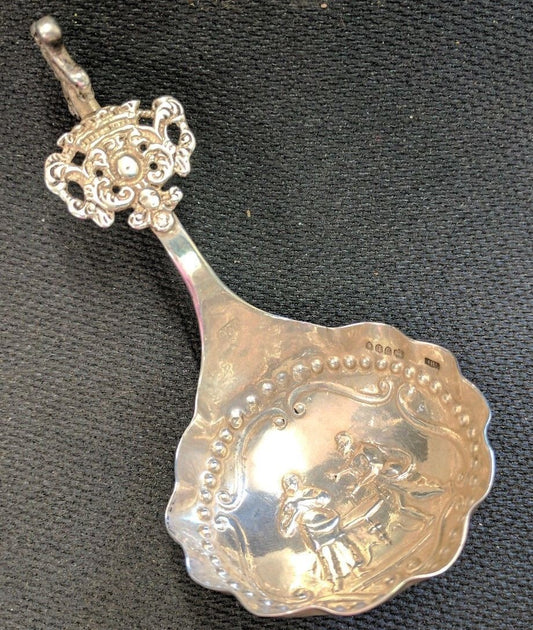 1892 Sterling Tea Caddy Spoon Dutch S B Landeck London Repousse Hallmarked