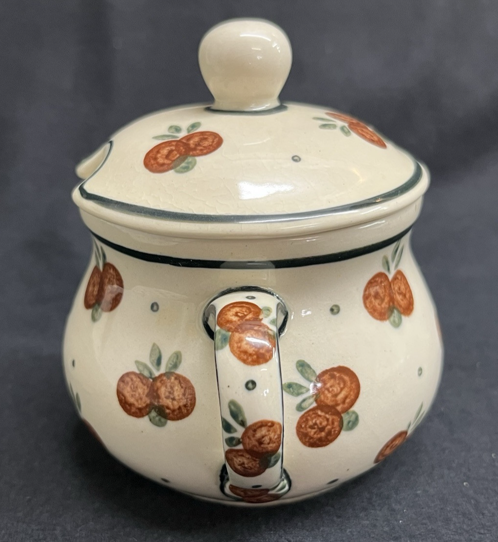 Boleslawiec Polish Pottery Sugar Bowl and Creamer Set w/ Tray, Wild Cherry