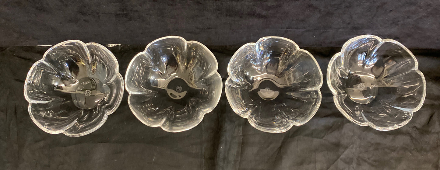 4x Baccarat France Corail Melon Crystal Glass Lobed Cereal Soup Bowls