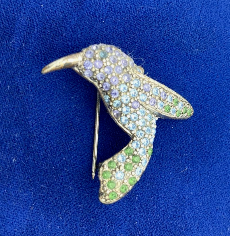 Monet Silver Tone Multicolor Rhinestone Hummingbird Fashion Brooch Lapel Pin