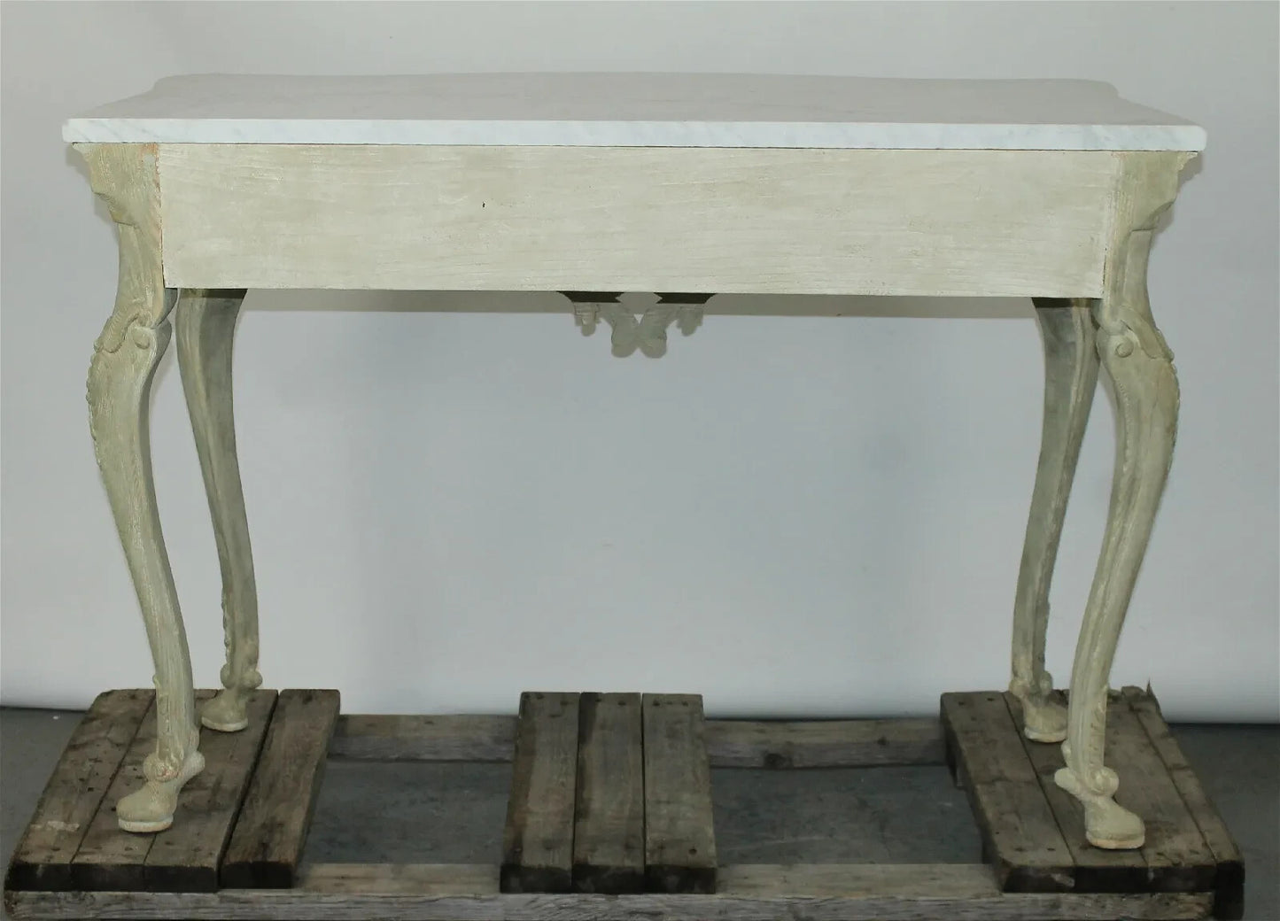 Antique Italian Pierced & White Washed Console Table w/ Marble Top
