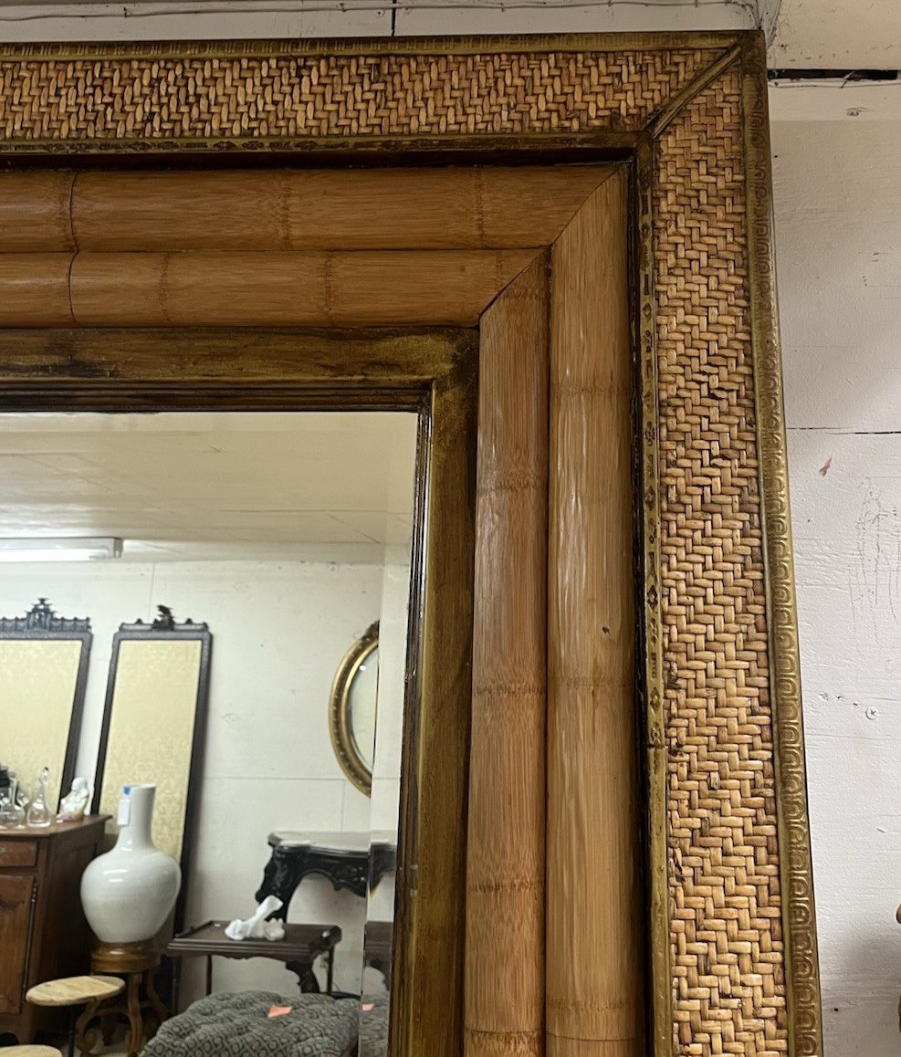PAIR OF CARIBBEAN STYLE BAMBOO & WOVEN RATTAN FRAMED MIRRORS, 51" X 39.5"
