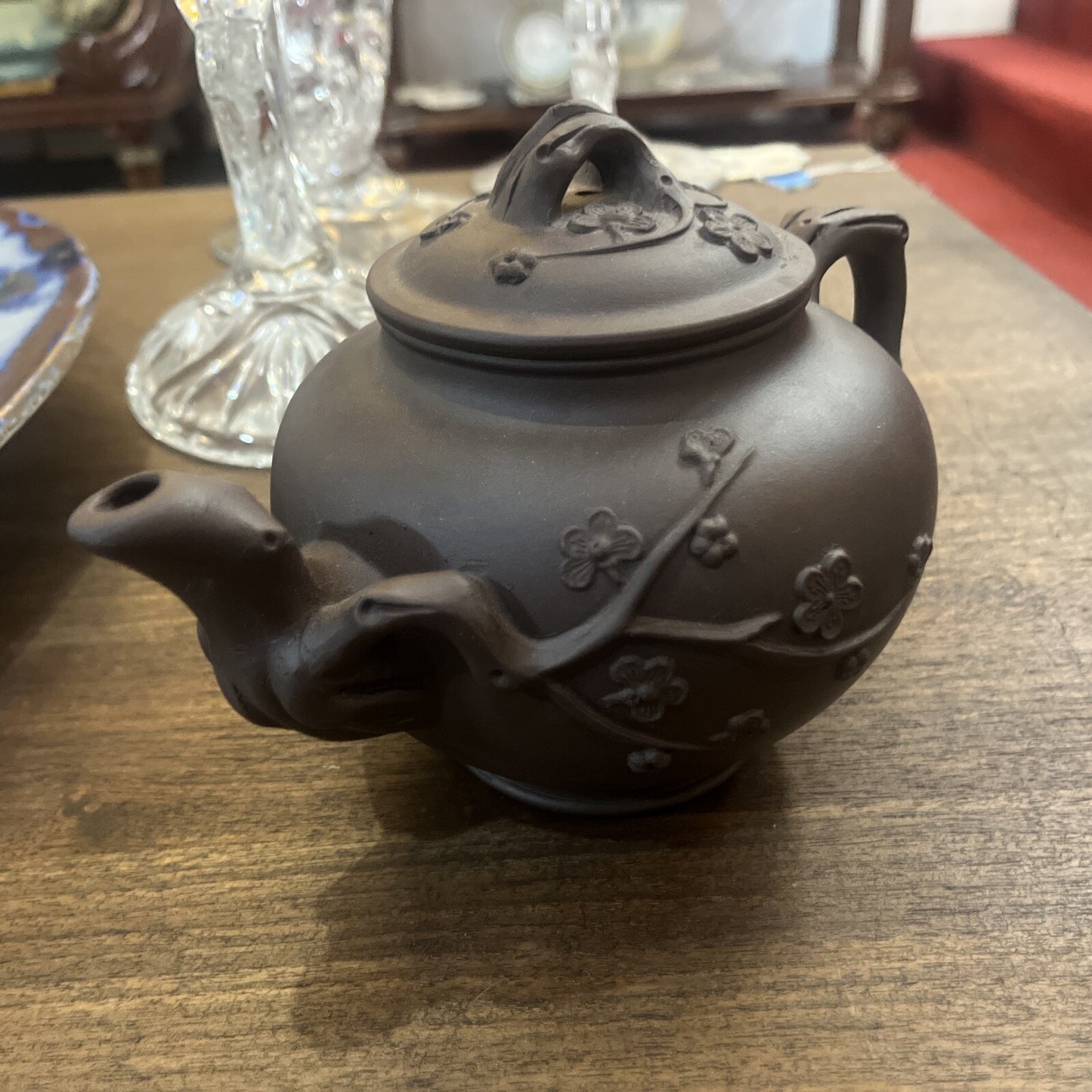 Signed Chinese Yixing Zisha Clay Handmade Longevity Cherry Tree Motif Teapot