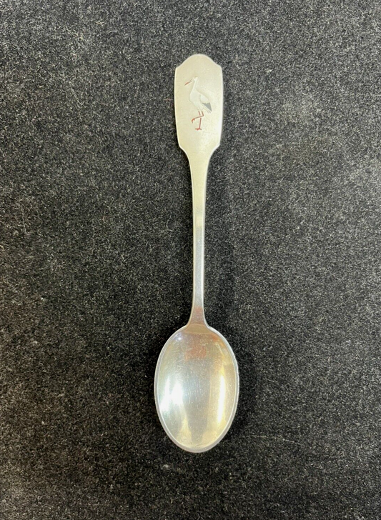 Denmark .925 Sterling Spoon w/ Enamel Stork Design 6" 27.9g