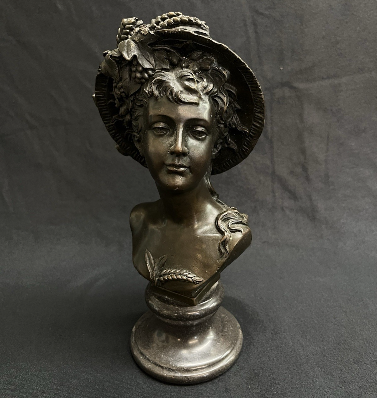 A. Carrier Belleuse European Bronze Bust on Marble Base Victorian Woman