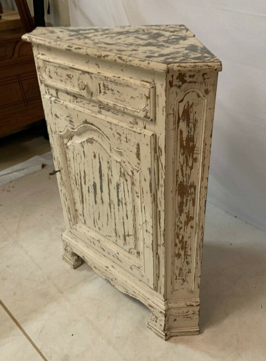 Antique French Provincial Painted Corner Cabinet Distressed Shabby Farmhouse