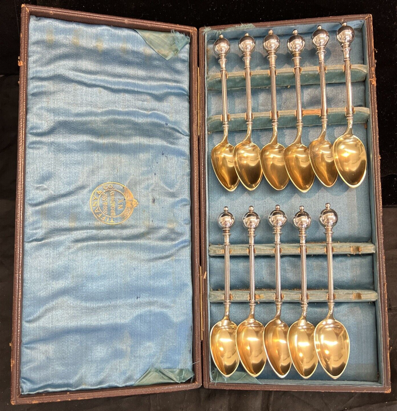 Ball End Demitasse Gilt spoons George Sharp Sterling Silver 1866 Tiffany