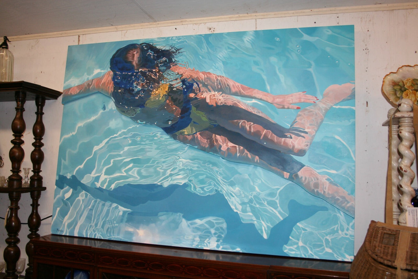 Jeannie Maddox Original Oil Painting "Masked Diver" 3D Gallery Wrap 70" x 48"