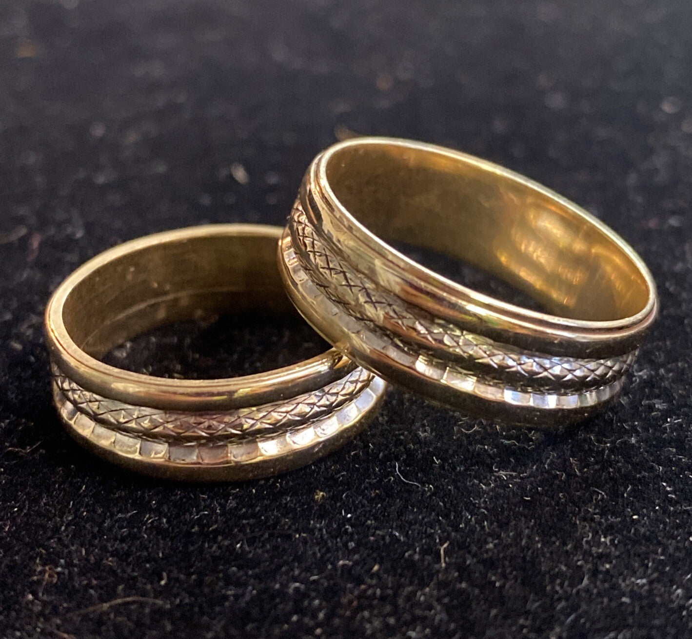 Vtg 14K 9.4g Yellow Gold Duo Pair of Rings Size 7.5 & 10 By Wedlok