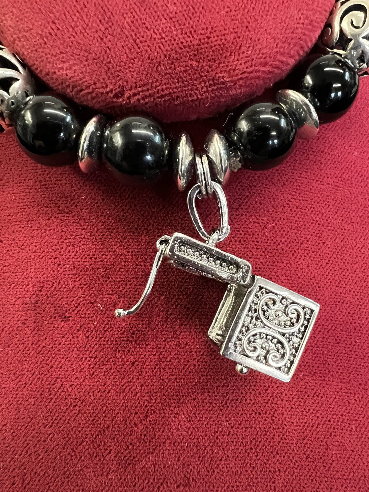 Prayer Box Bracelet Black Silver New Stretch Alexa's Angels Women