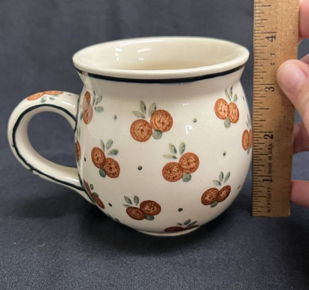 Boleslawiec Polish Pottery Barrel Mug, Wild Cherry Pattern, 3.75 in