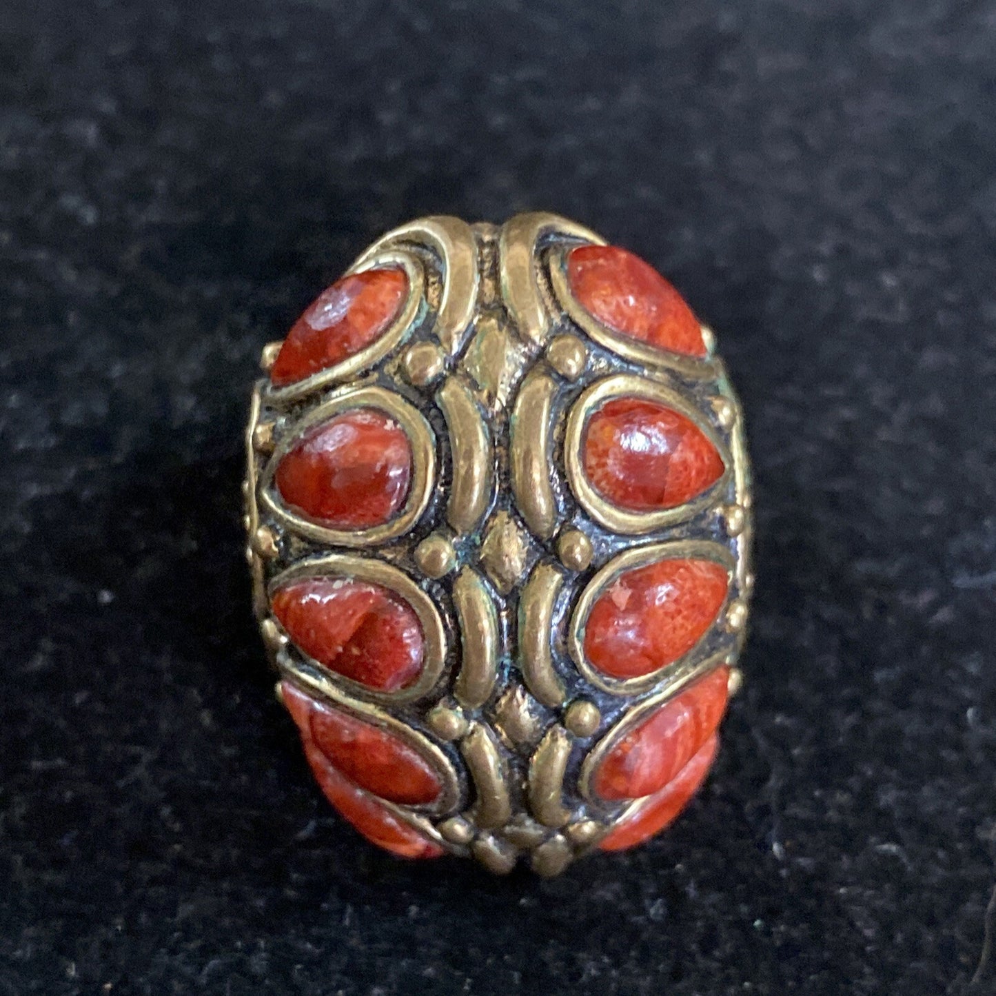 Barse Thailand Bronze Coral Statement Ring Sz. 7.75 With 10 Stones