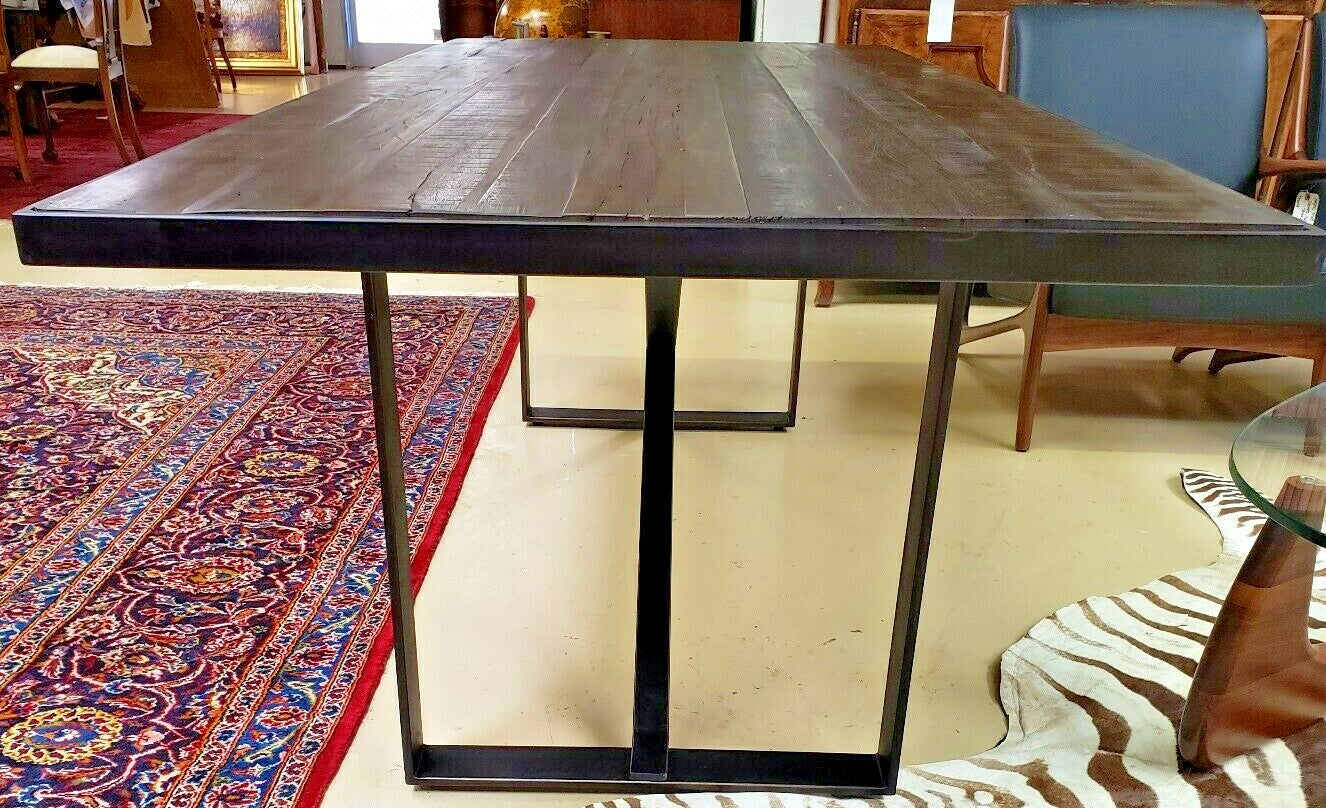 Restoration Hardware Style Metal Reclaimed Wood Table X Stretcher Dining Table