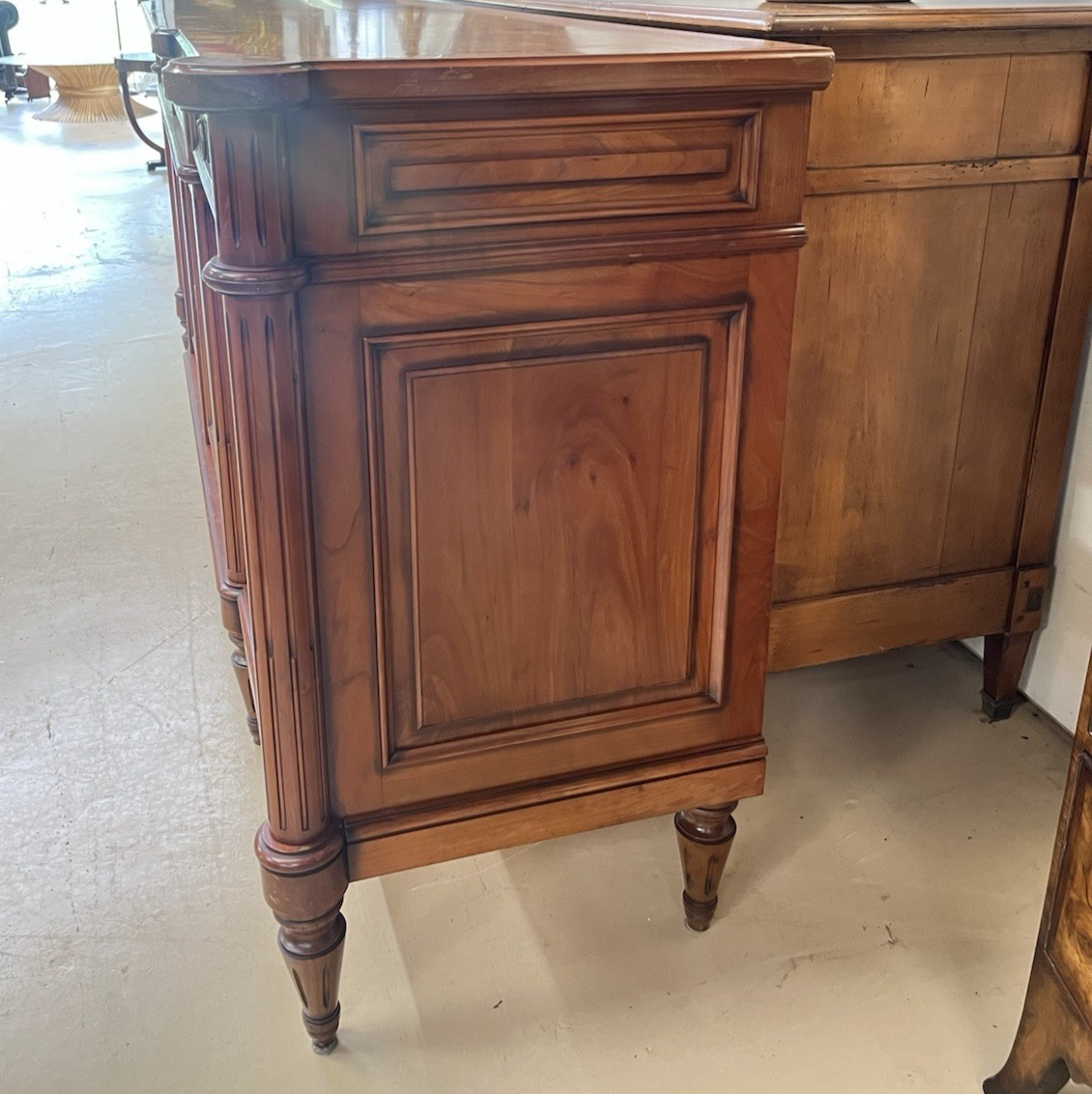 LOUIS XVI STYLE FRUITWOOD BREAKFRONT SIDEBOARD 86.5"