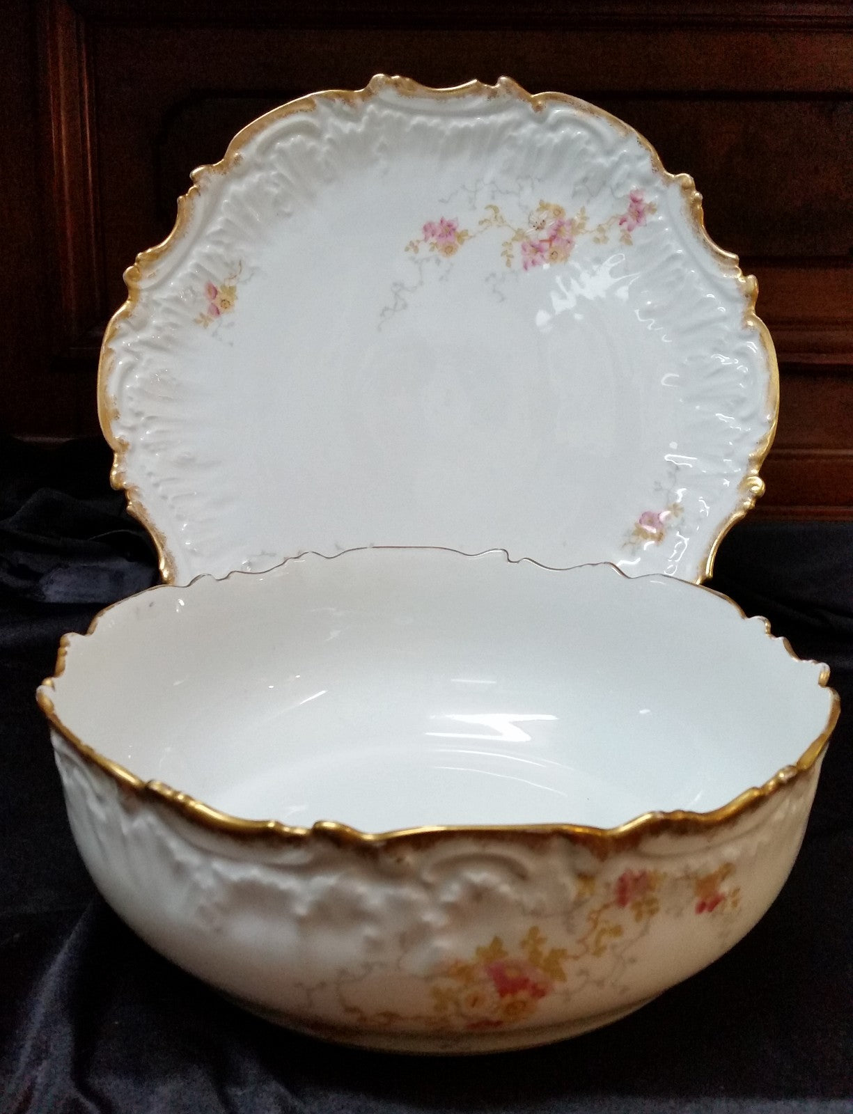 Antique Limoges Elite Serving Salad Pudding Bowl w Under plate 11.5" Rd Platter