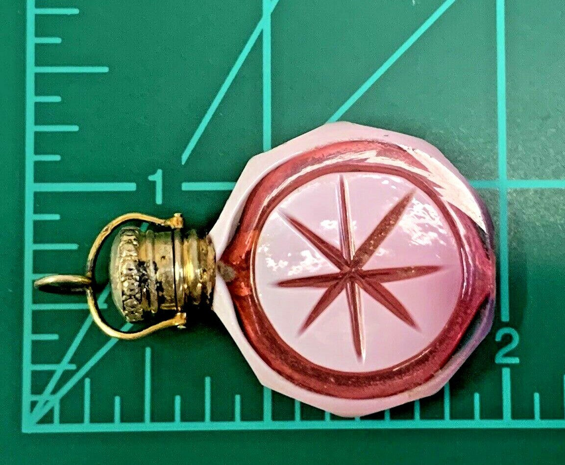 Antique 1880 Miniature French Cranberry Chatelaine Perfume Scent Bottle Sterling