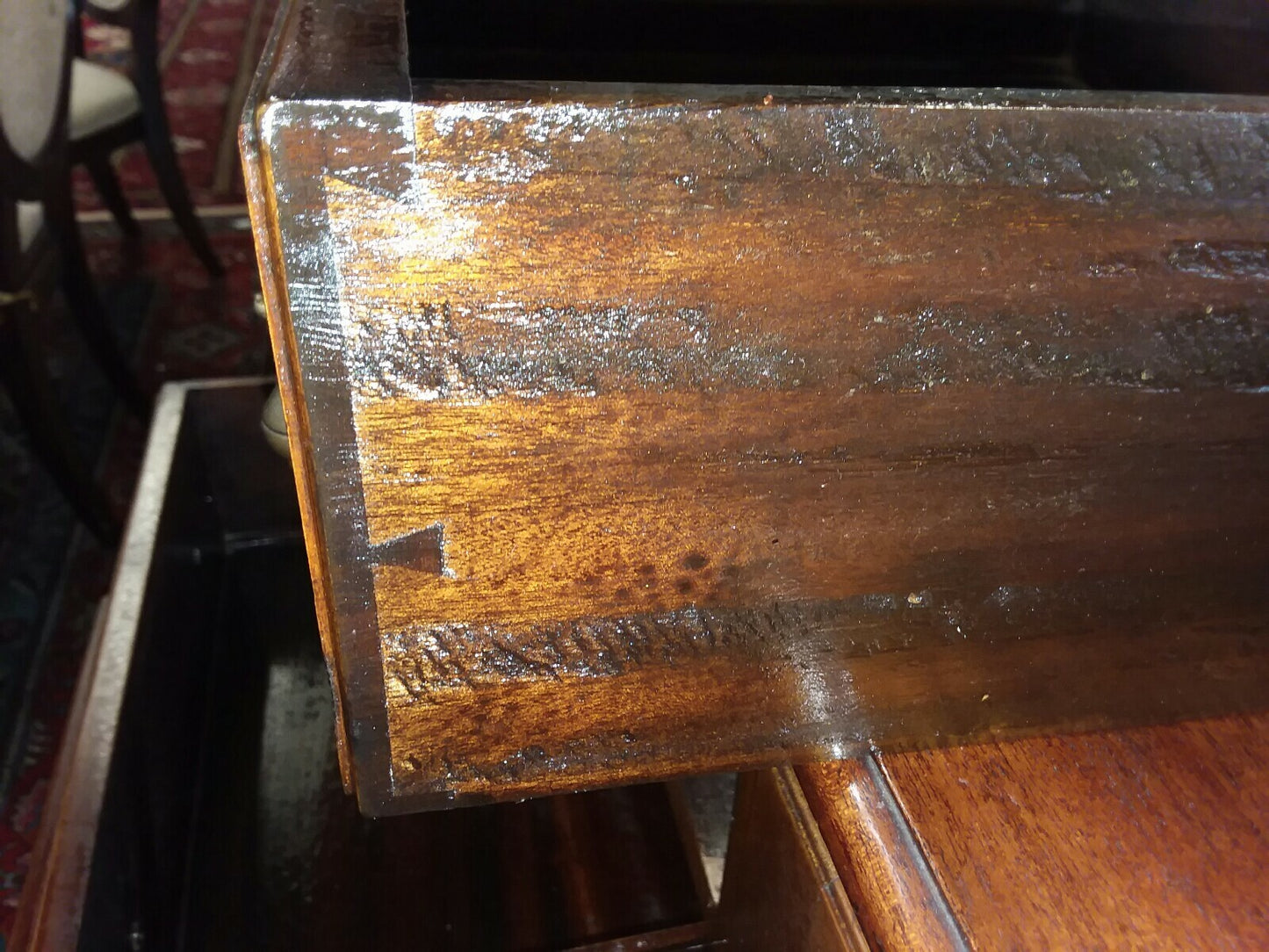 Antique English Queen Anne  Mahogany Sideboard 3 Drawers 2 Doors W 53.5" D 21"