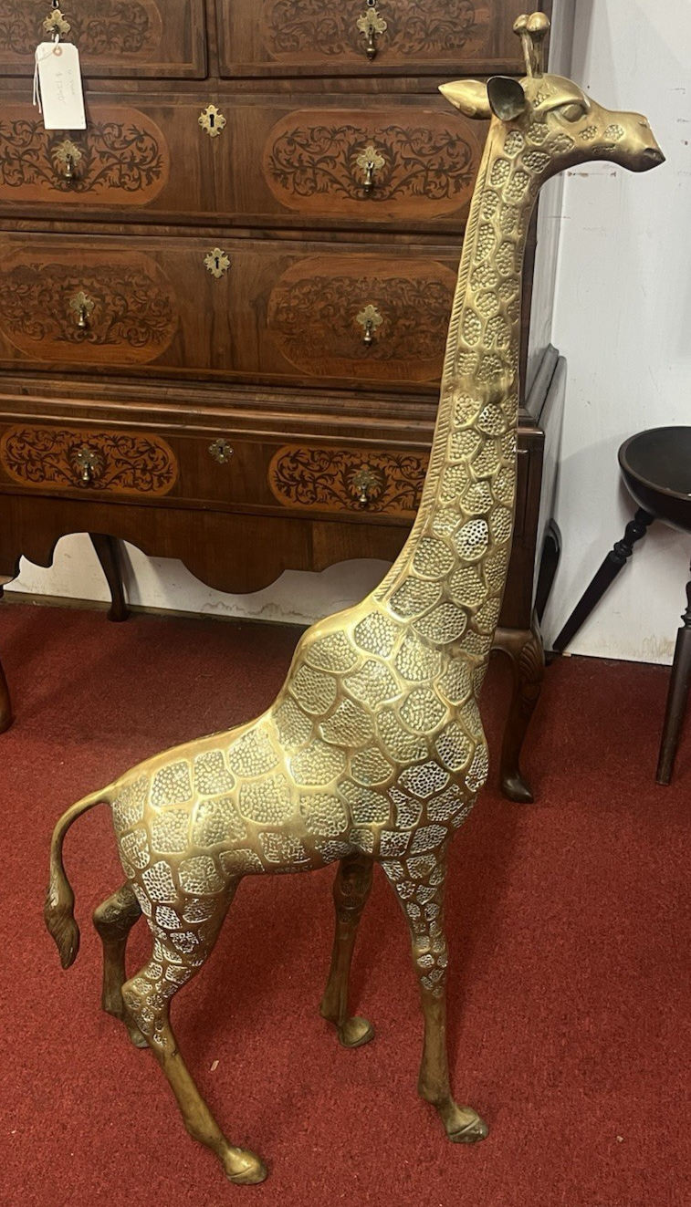 Mid Century Textured Polished Brass Giraffe Sculpture/Statue 49.5"