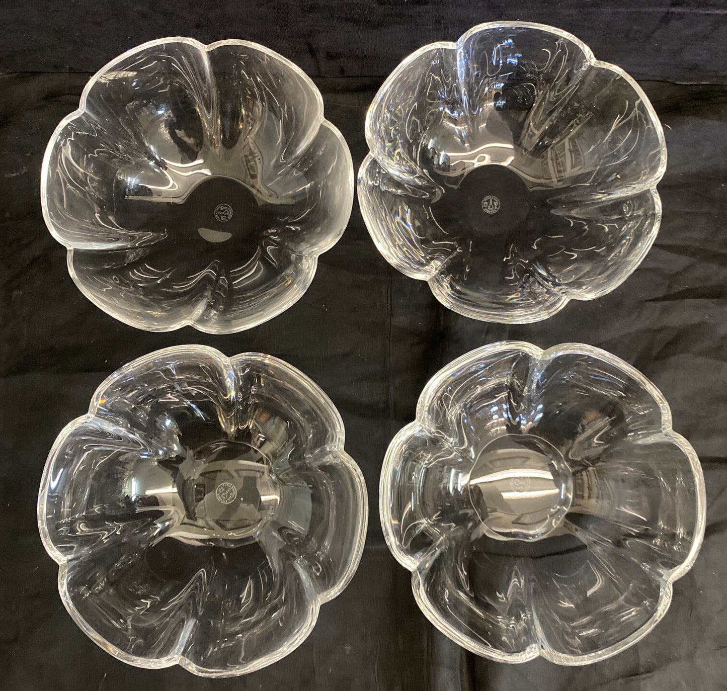 4x Baccarat France Corail Melon Crystal Glass Lobed Cereal Soup Bowls