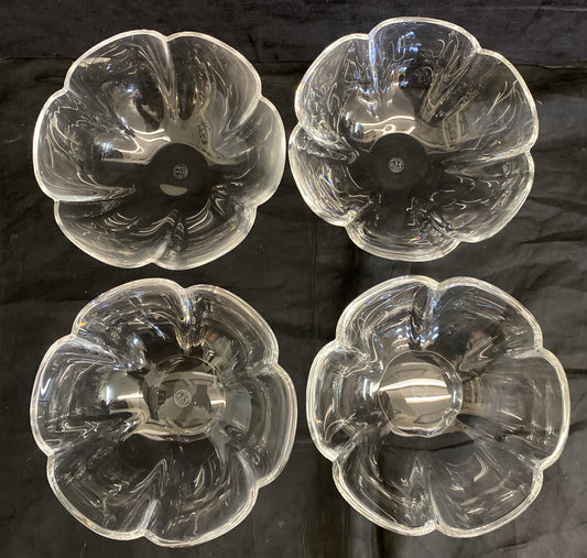 4x Baccarat France Corail Melon Crystal Glass Lobed Cereal Soup Bowls