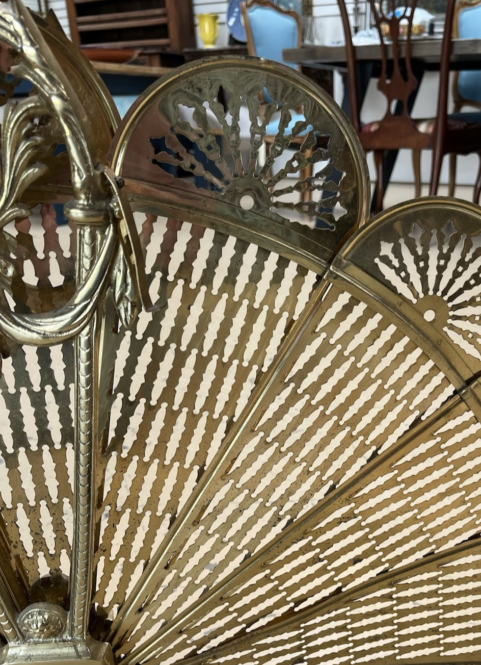 Antique Art Deco Gilt Gold Folding Fan Peacock Fire Screen CL10