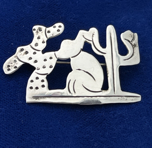 Vintage Handmade Sterling Silver (.925) Taxco Man is Hat & Cactus Brooch 2.8g