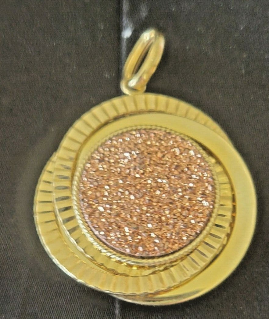 Italian Gold Reversible Druzy Quartz Labradorite Pendant 14K MSRP $595 8.3 grams