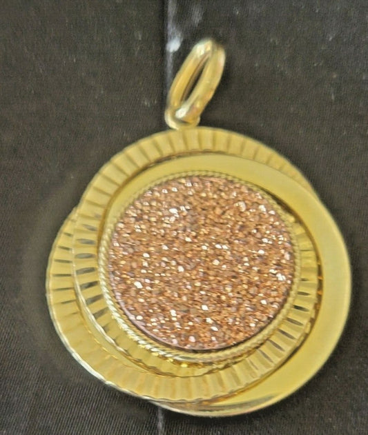 Italian Gold Reversible Druzy Quartz Labradorite Pendant 14K MSRP $595 8.3 grams