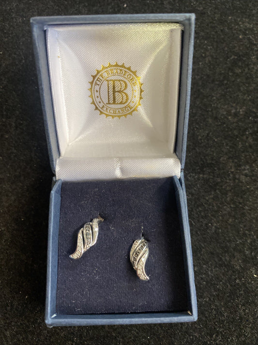 Bradford Exchange Sterling Pierced Earrings, Orig Box, small angel wings 1.7g