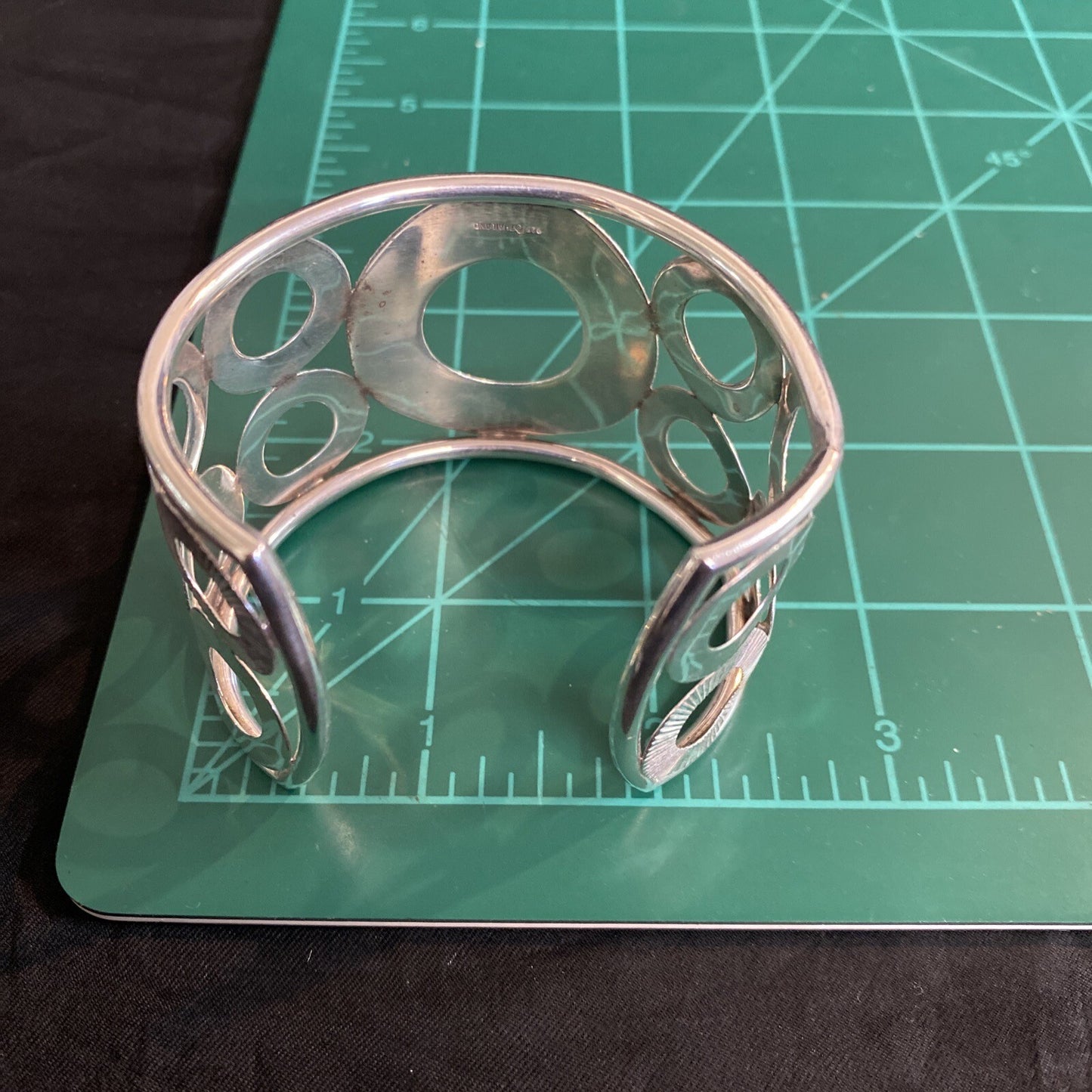 Sterling Circle Cut-Out Cuff Bracelet Marked Thailand 925 w designer logo