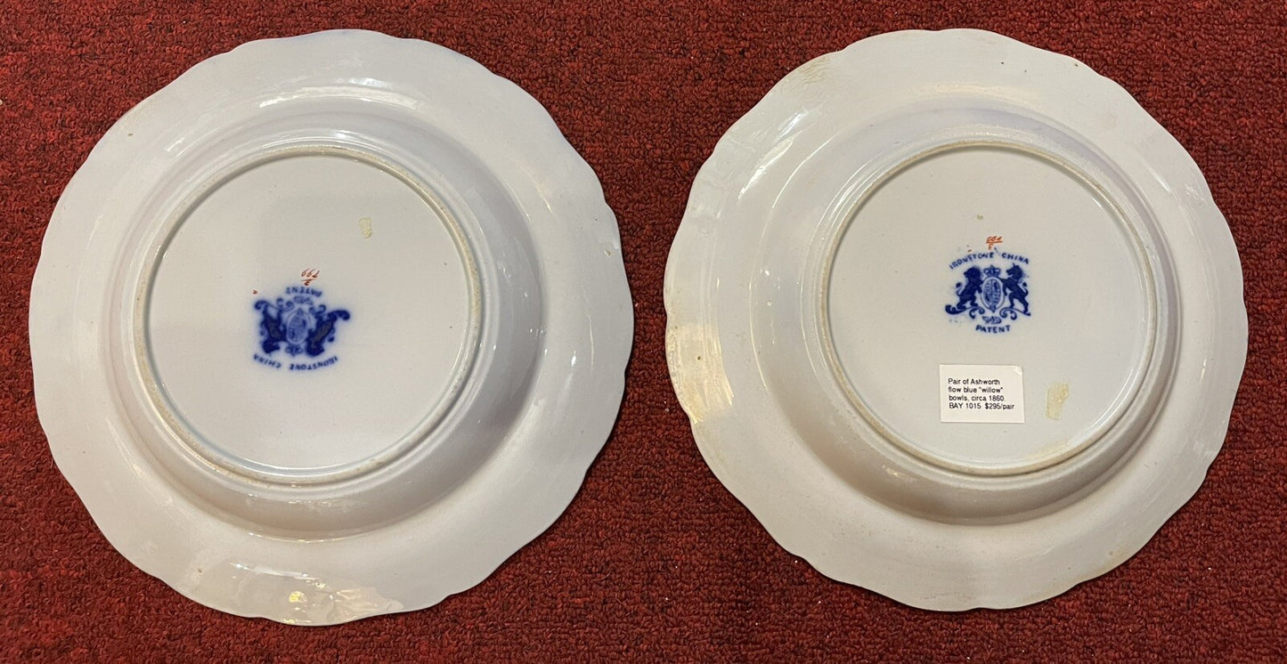 Pair of Ridgway & Morley "Stream" Pattern 3/799 Flow Blue Imari 10 1/2" Bowls