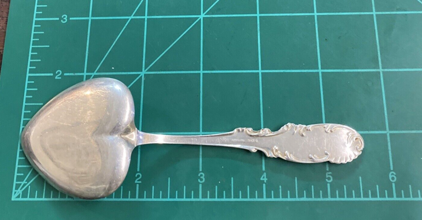 Antique 1892 Whiting Sterling Silver Heart Shaped Nut Spoon in Orleans Pattern