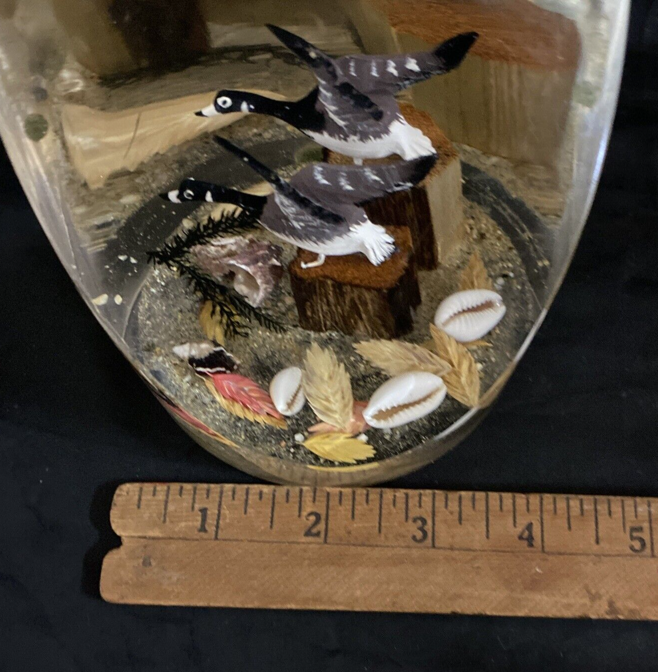 Lucite Acrylic Geese & Shell Paperweight 6.75"