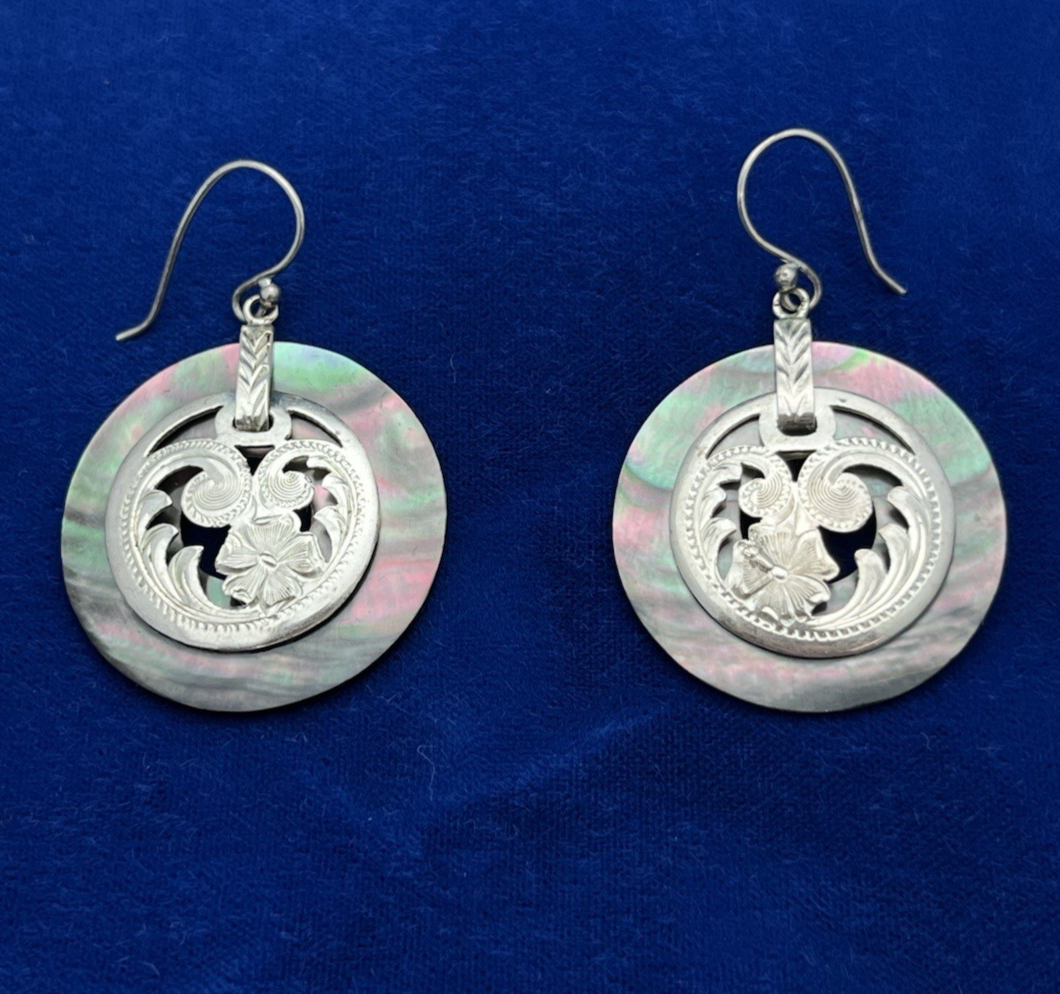 Merav Mexico Etched Sterling Silver & Mother of Pearl Dangle Earrings