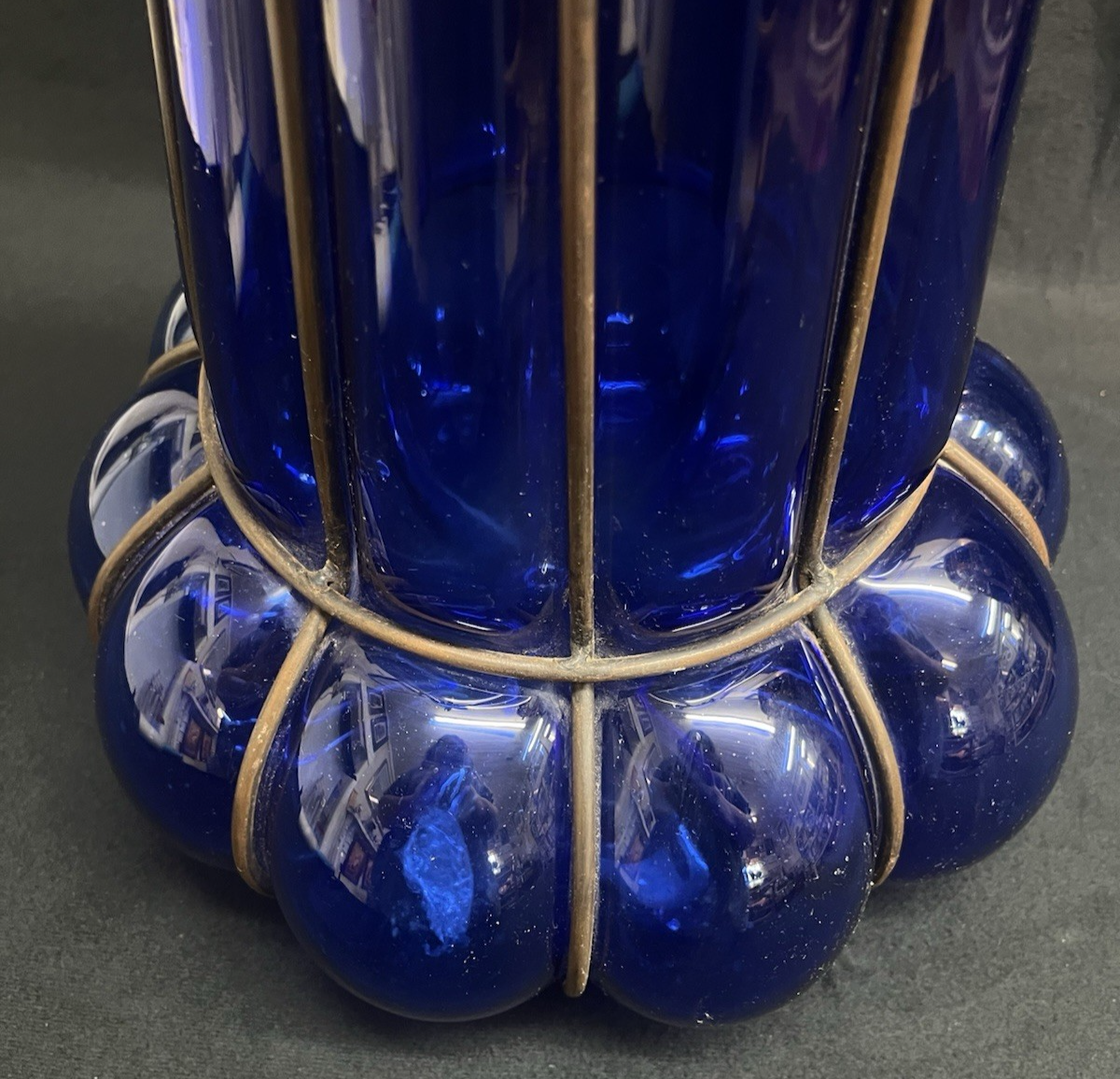 Murano Style Cylindrical Cage Bubble Blown Cobalt Glass Sculptural Ficture 18"