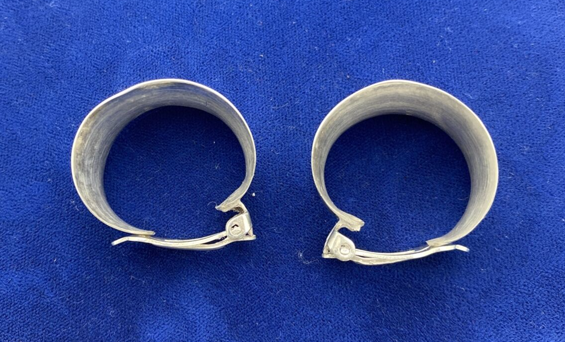 Vintage Sterling Silver Wide Half Hoop Clip On Earrings Marked 925