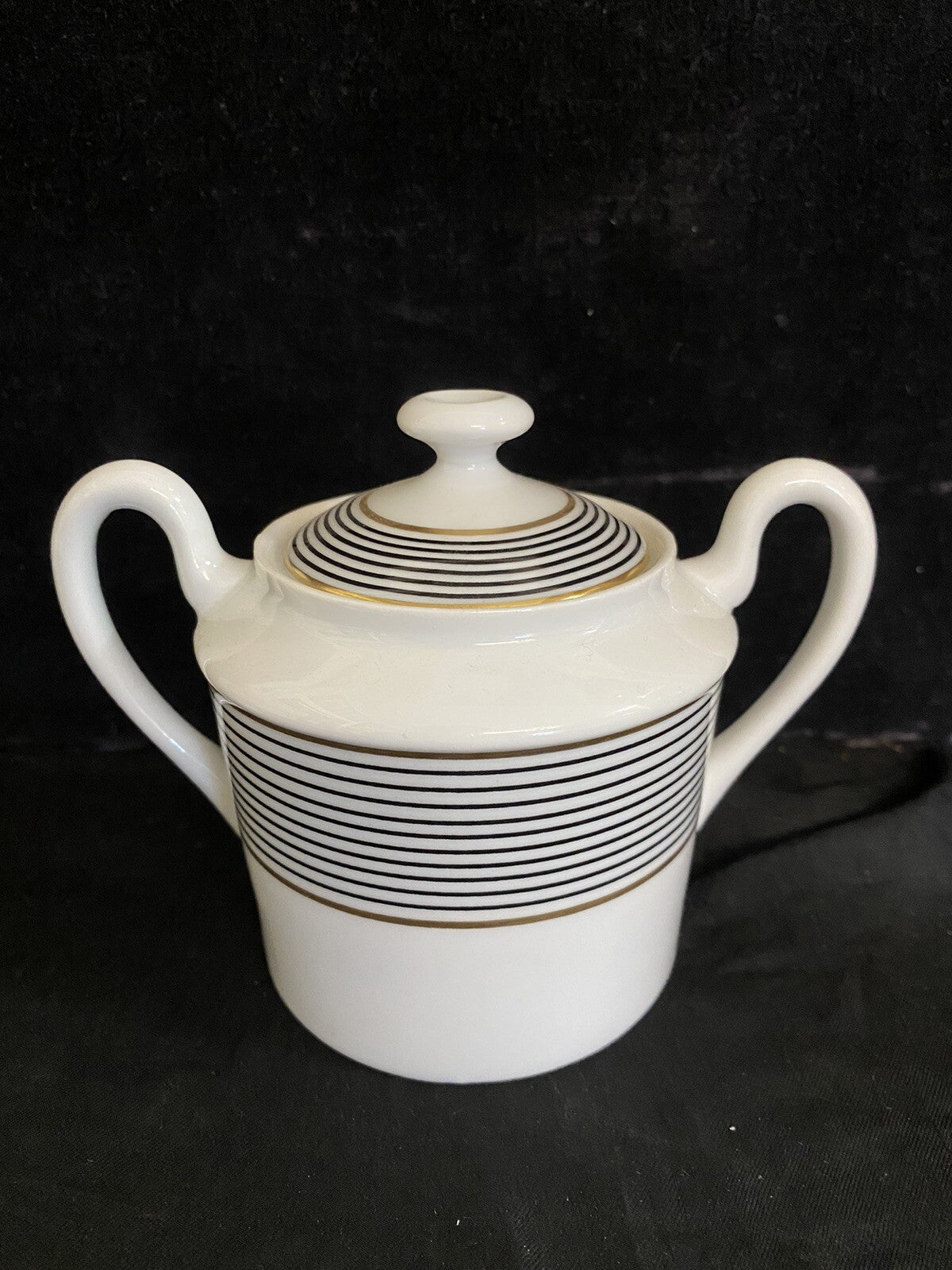 Raynaud Ceralene Crinoline Black Cream & Sugar Set Limoges France 1990 BH235G