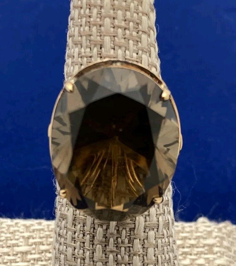 1960's 14K Yellow Gold Large Smoky Topaz Ring Size 6 9.4g